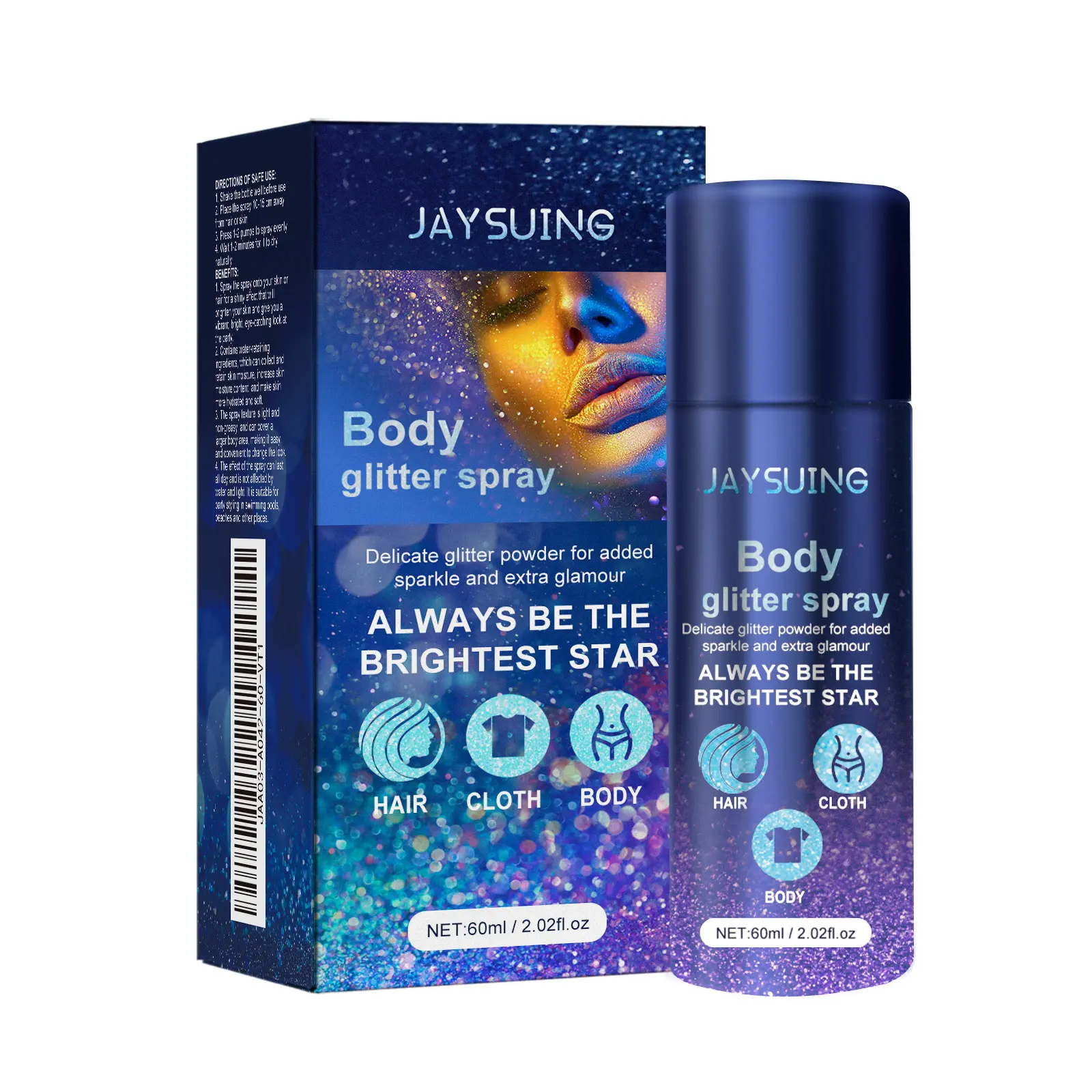 Body Glitter, Glitter Spray for Hair and Body, Spray, Hairspray Clothes, Long-Lasting Shimmer Suitable Stage, Festival Rave Makeup Prom 2.02 Fl Oz