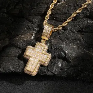 Cross Pendant Necklace for Men Women, Hip Hop Cubic Zirconia Necklace, Stainless Steel 3mm Rope Chain Necklace Jewelry Gift