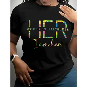 Women's Letter Print Casual Round Neck T Shirt Short Sleeve Summer Wear for Daily Vacation Outdoor Ladies Clothing RGEE