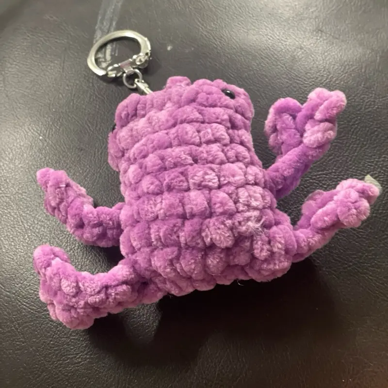Crochet Mini Purple Frog Keychain - Adorable Purple Frog Design with Keyring Attachment