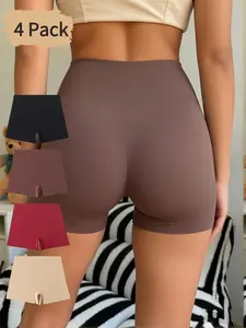 Women's High Waist Briefs, Comfortable Soft Skin-Friendly Casual Sporty Elastic Seamless Underwear, All Seasons, 4 Pack