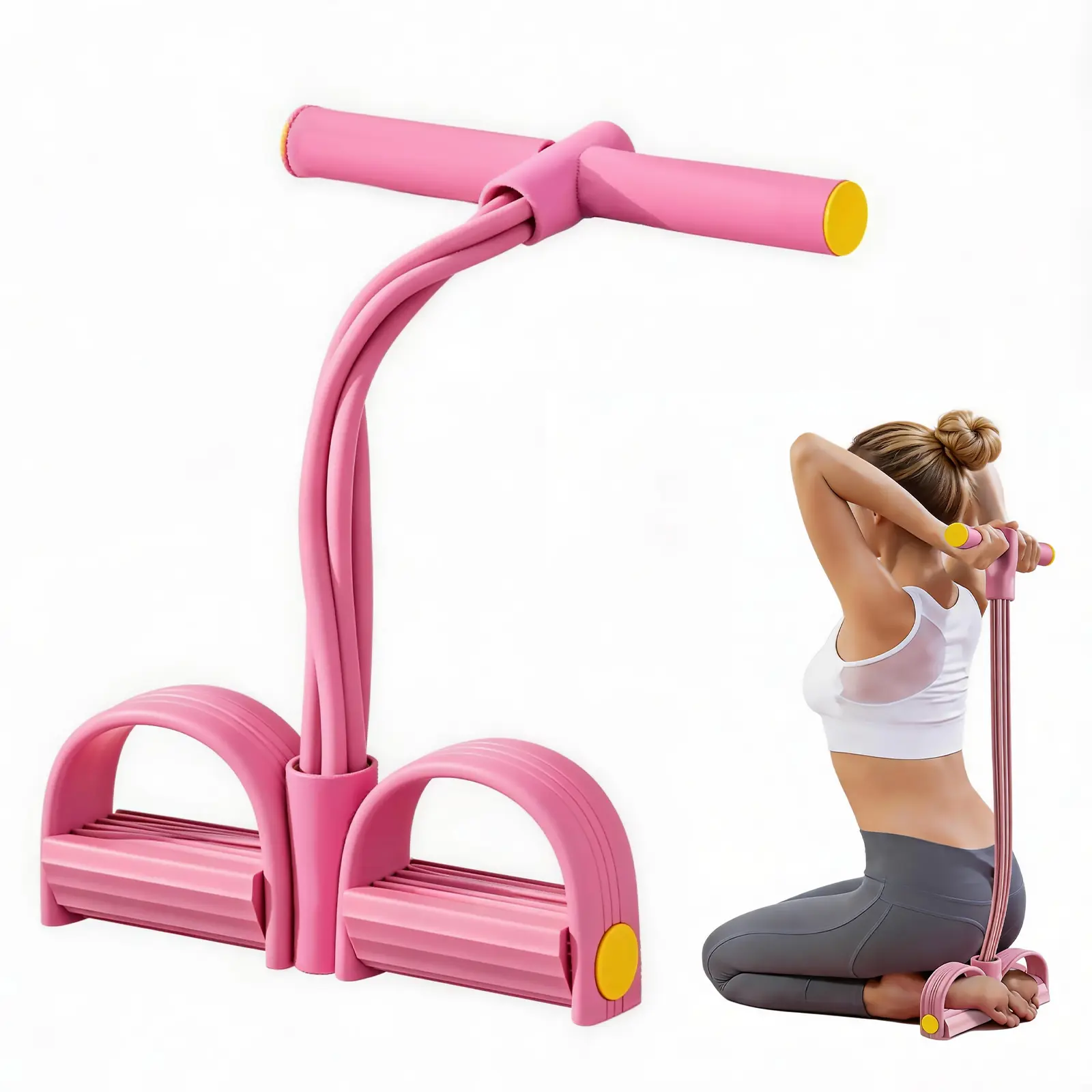 Elastic Sit-Up Pull Rope Fitness Equipment, 4-TubePedal Resistance Band for Home Gym Yoga &Core Training pedal puller exercise portable tension multifunction body these anti-slip even effective