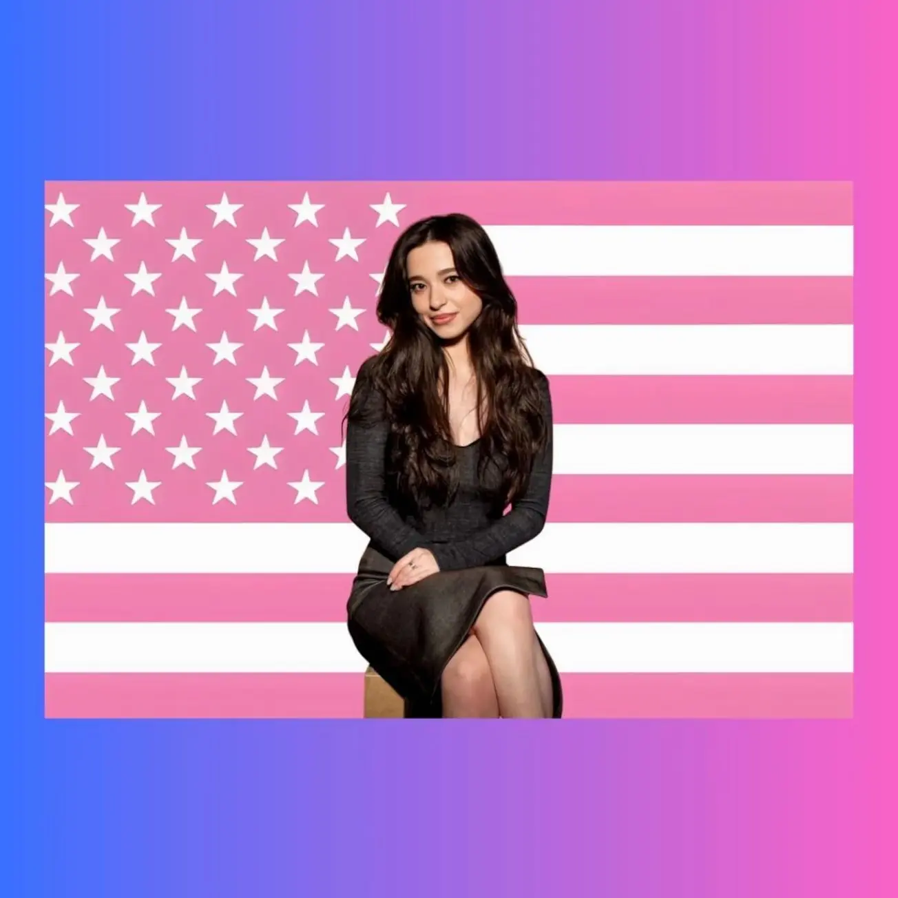 Mikey Madison Pink American Flag Tapestry | Hollywood Glam Wall Hanging Banner | Celebrity Dorm Room Poster Flag Decor Gift