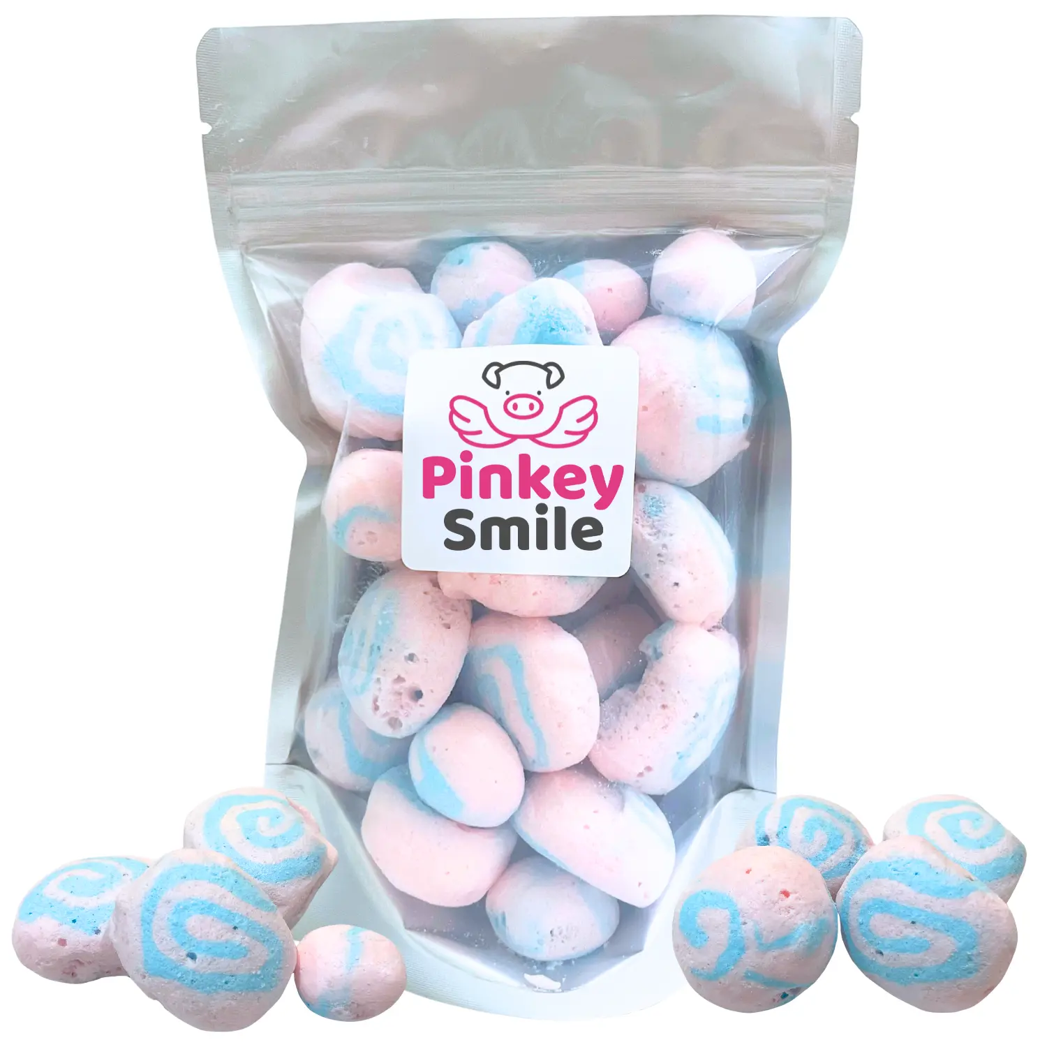 Pinkey Smile Freeze Dried Cotton Candy Salt Water Taffy 2 oz - Cut To Bite Sized Pieces - Ships In Box