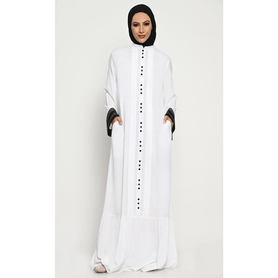 Rayon Straight Style Abaya with Bib Collar and Frills