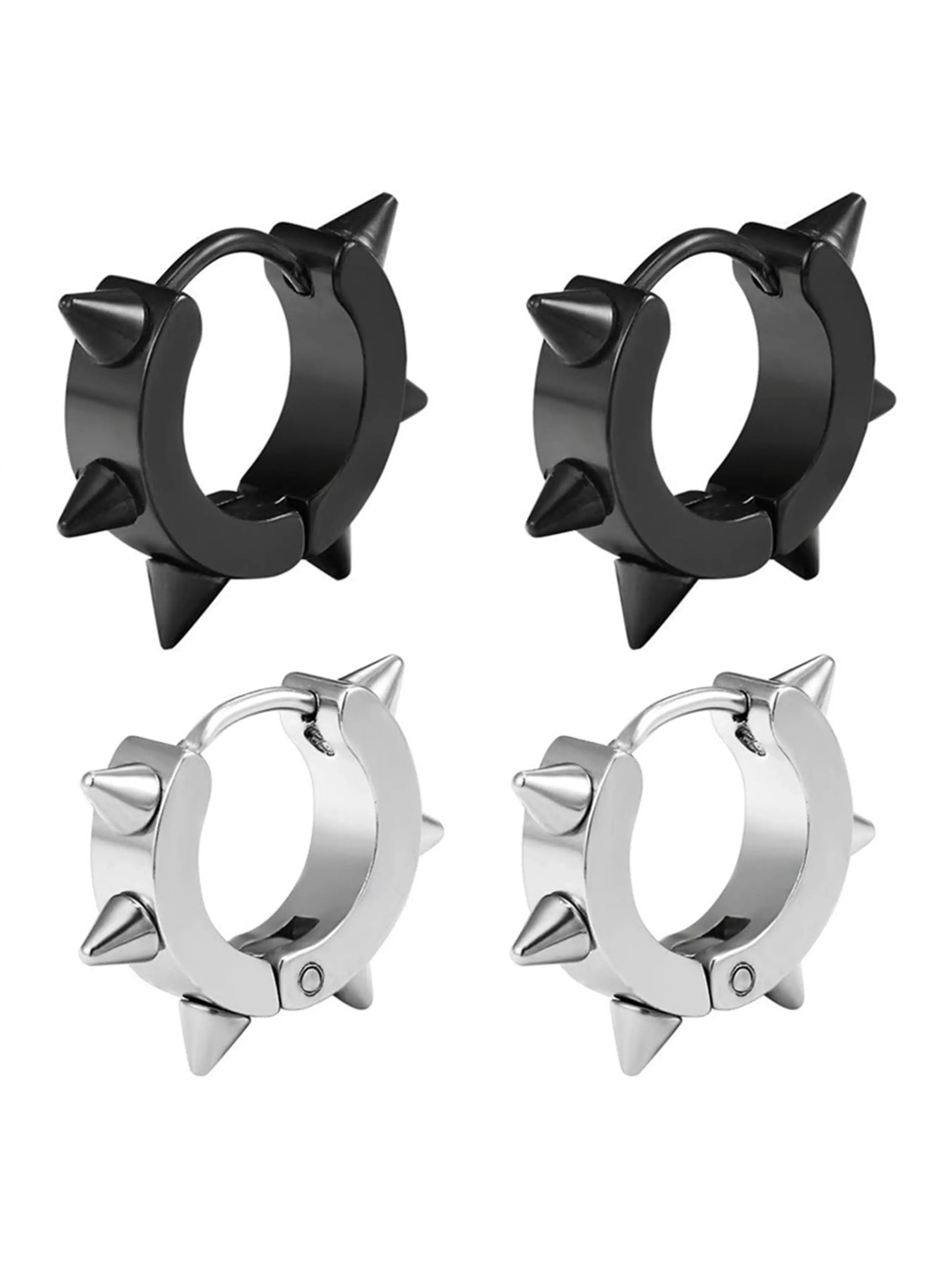 2 Pairs Punk Style Clip-On Earrings, Unisex, Multiple Colors, Stainless Steel Hinge, Durable, Low Allergy, Easy to Wear, Punk Rock Fashion, Hypoallergenic Earrings