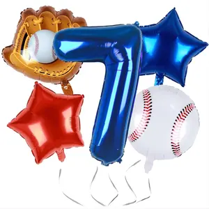 Baseball Balloons 7th Birthday Decorations for Boys |   Baseball Birthday Decoration Sports Theme Party Supplies, 32Inch Foil Mylar Number 7 Balloon Navy Blue Red White Sports Balloon Arch Kits