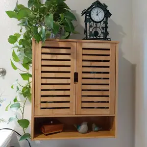 Bamboo Bathroom Cabinet Wall Mounted Kitchen Cupboard Wooden Storage Unit