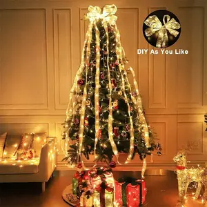 Christmas Tree Decorations String Lights 32ft / 16ft LED Lights Copper Wire Ribbon Bows for Party Weddings Holiday DIY As You Like