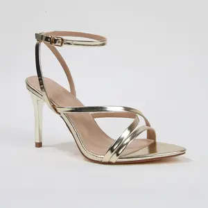 BERNESS Women's Formal Crossover Strap Stiletto Sandals - 3.5" Heel, Memory Foam Faux Leather Footwear, Decor Accents, Buckle Closure - Ideal for Weddings, Ballroom Events