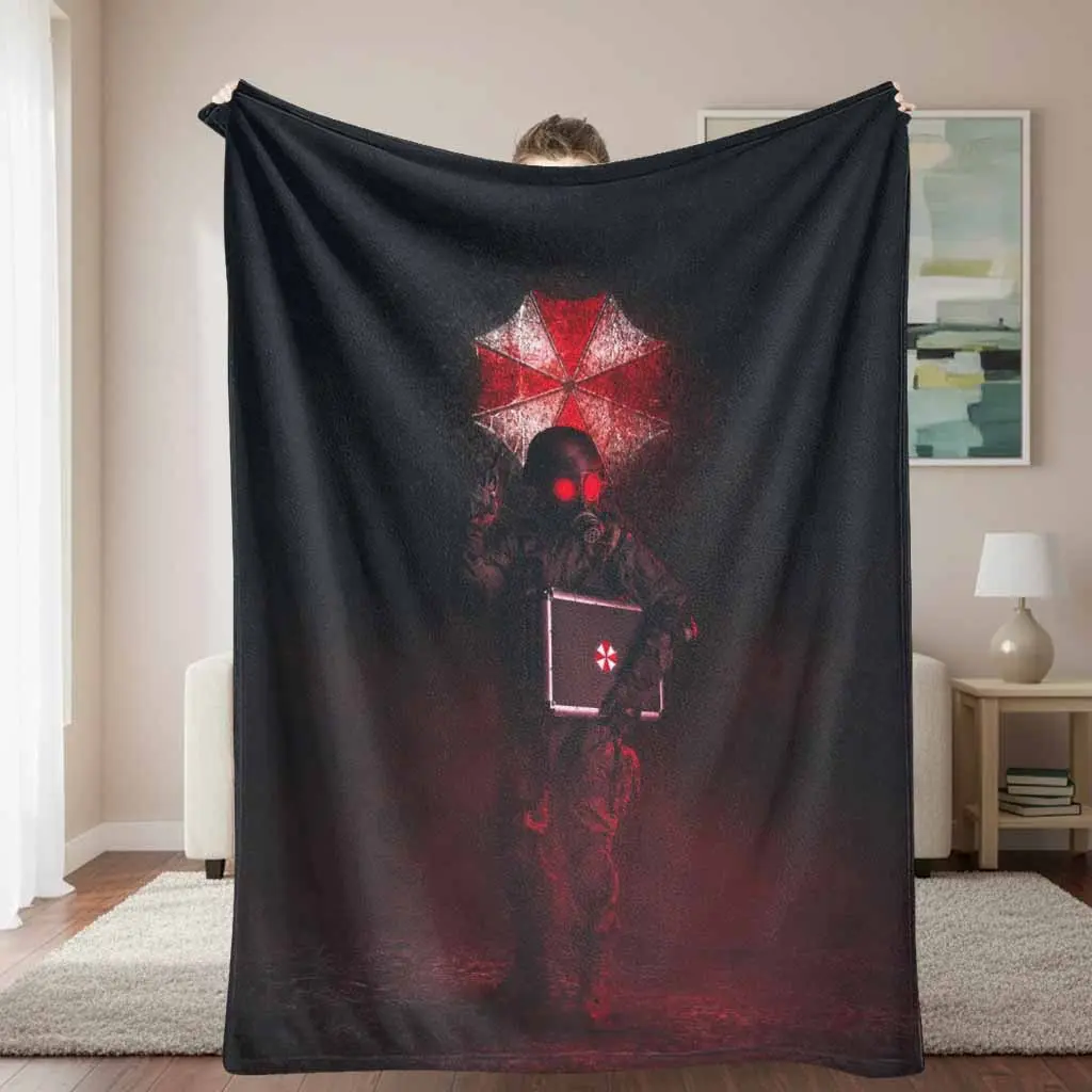 Tactical Soldier Flannel Blanket Dark Red Umbrella Symbol Pattern Ultra Soft Warm Lightweight Cozy Throw Decorative Bedding For Gaming Room Living Area Bed Sofa Couch Office Nap Camping Gift