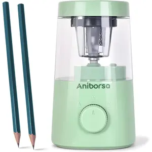 Electric Automatic Pencil Sharpener with Helical Blade, Battery/USB Cord Operated Adjustable Sharpness for 6-8 mm Pencils, Suitable for Classroom School Office Home, Green