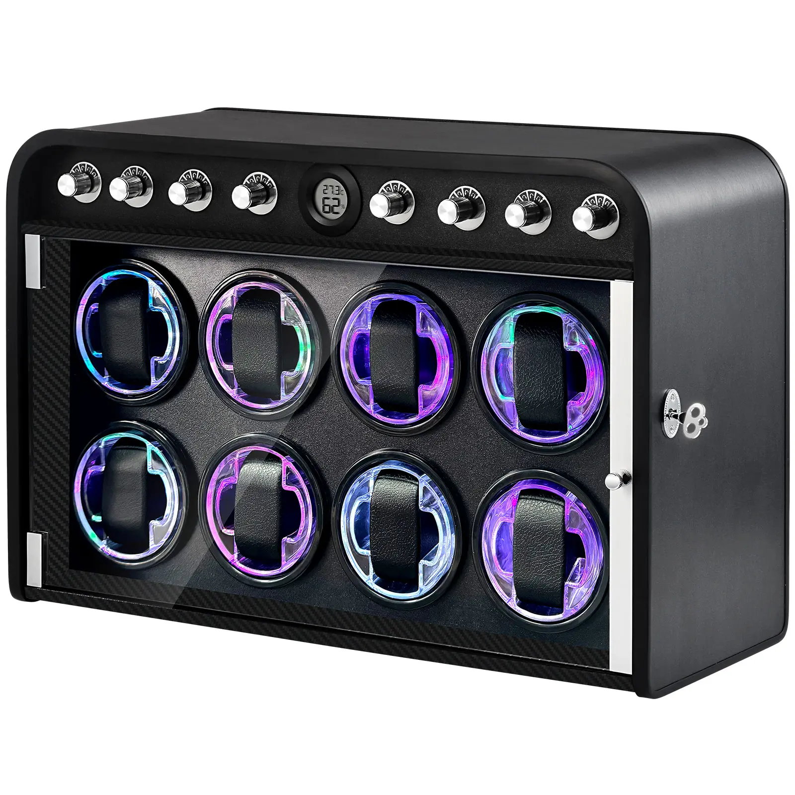 LELTNSOU 8-Slot black Watch Winder with Color LED Lights & Key Lock – Quiet & Premium  Special care for high-end men's watches，  Rolex exclusive maintenance, luxury storage box, Vacheron Constantin exclusive, Patek Philippe storage box