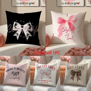 Korean Trendy Bow Pillow Case Pillowcas Soft Detachable Short Plush Fabric With Hidden Zipper Washable And Stain-resistant Decor Home Living Room Bedroom Sofas Office Car Gift