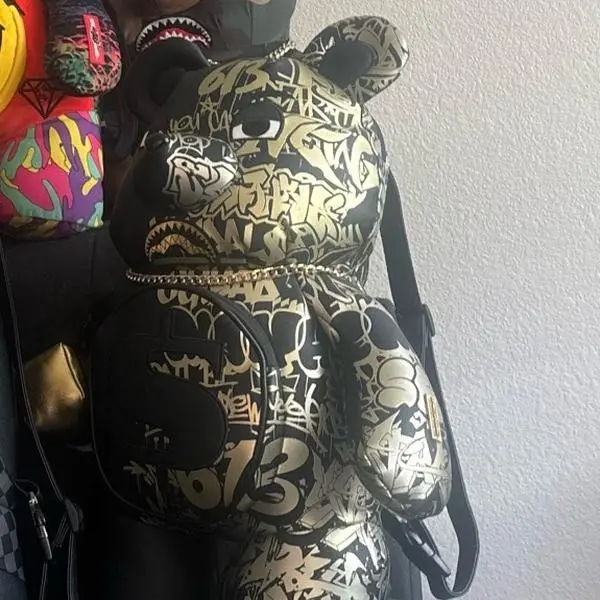 Black&Gold Sprayground Graffiti Bear Backpack