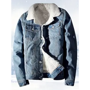 New Men's Sherpa Fleece Lined Denim Jacket Warm Winter Trucker Jacket Cowboy Jean Jacket