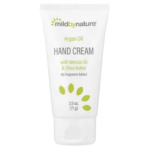 Mild By Nature Argan Oil Hand Cream with Marula Oil & Coconut Oil plus Shea Butter, Soothing and Unscented, 2.5 oz (71 g)