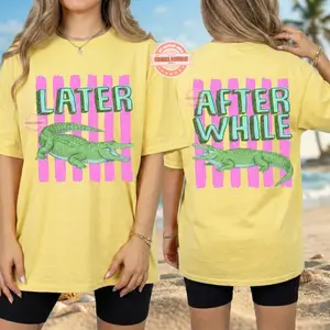 Later Alligator T-Shirt, After While Crocodile Front and Back Shirt Design, Trendy Striped