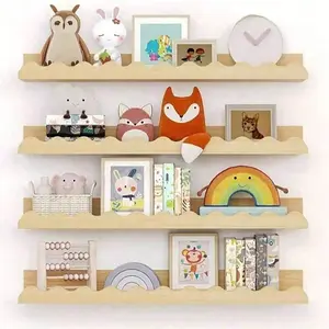 Simple Wall-Mounted Storage Rack, Real Wood Home Room Floating Bookshelf, Living Room Wooden Storage Shelf, Wave-Style Organizer