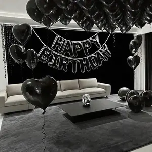 65pcs Black Decoration Set for Birthday Party Wedding Engagement Bridal Shower Graduation Ceremony Baby Shower Holiday Event Christmas with Latex Balloons Banner Heart Foil Balloons Perfect for Celebrations