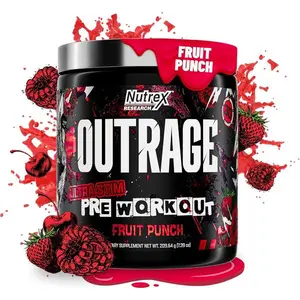 Outrage Ultra High Stim Pre-Workout Powder, Fruit Punch, 400mg Caffeine with Creatine, L-Citrulline & Beta-Alanine, 30 Servings