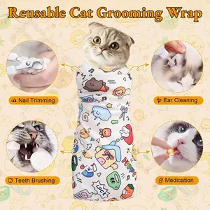 Reusable Cat Grooming Wrap – Washable, Self-Adhesive, Anti-Scratch, Grooming Towel for Cats & Dogs, Restraint Wrap for Stress-Free Nail Clipping, Face Cleaning, Medication,  Multifunctional Care& More, Also Great for Makeup or Camera Travel Storage