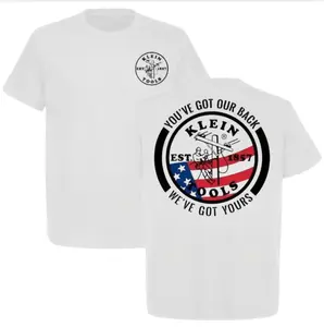 Klein Tools Men's White Patriotic Lineman Graphic T-shirt, Short Sleeve Cotton Tee, American Flag, Workwear for Electricians and Tradesmen, You've Got Our Back, Gift for Men