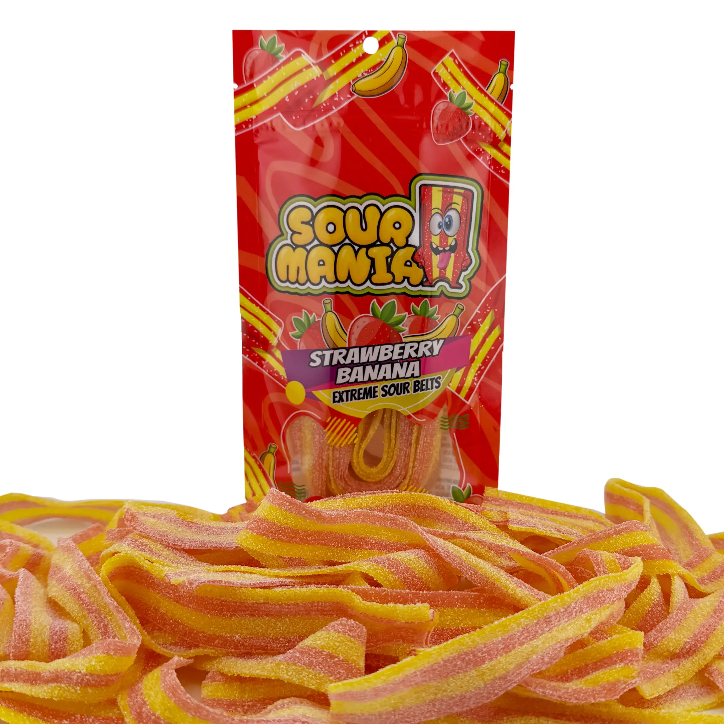 Sour Mania Extreme Sour Gummy Belts 3.6 oz Strawberry Banana