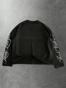 Men's Spring Letter Slogan Graphic Print Loose Long Sleeve T-Shirt, Casual Fitted Round Neck Top, Comfortable Daily Wear