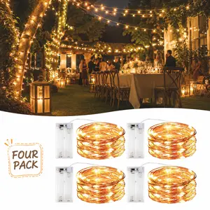 Fairy Lights Battery Powered, 4 Pack 20 LED 6.56FT Warm White Copper Wire String Lights with 6H Timer, Flexible DIY Decorative Lights for Wedding, Party, Bedroom, Christmas, Battery Not Included