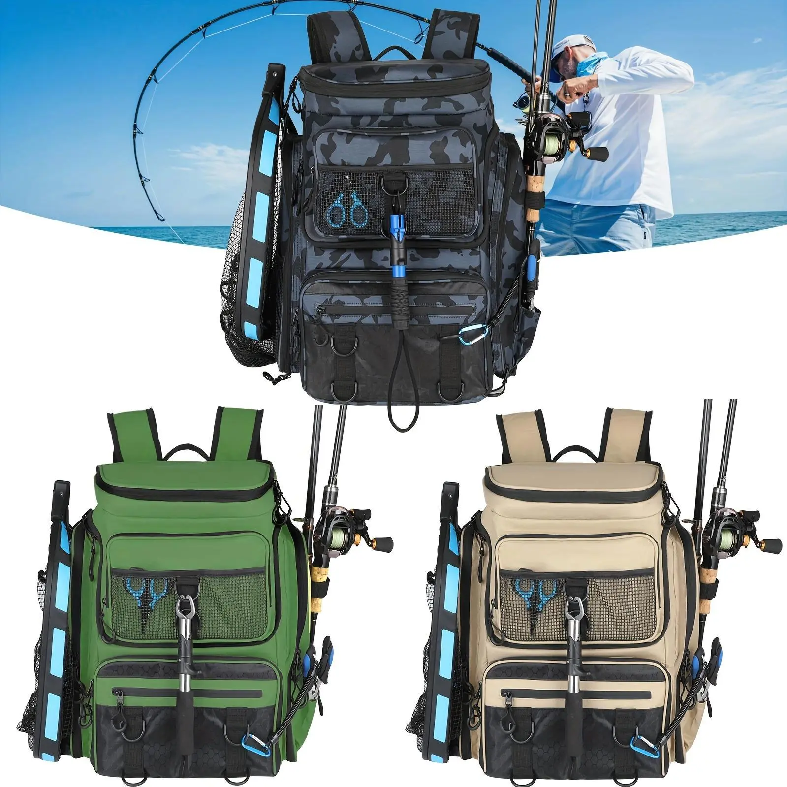 Supplier of a Fishing Backpack with an Extra-Large Capacity of 11.1gal, Featuring a Built-In Rod Tube, Perfect for Transporting Fishing Equipment And Gear. Great for Activities Like Fishing, Mountaineering, Hiking, And Camping