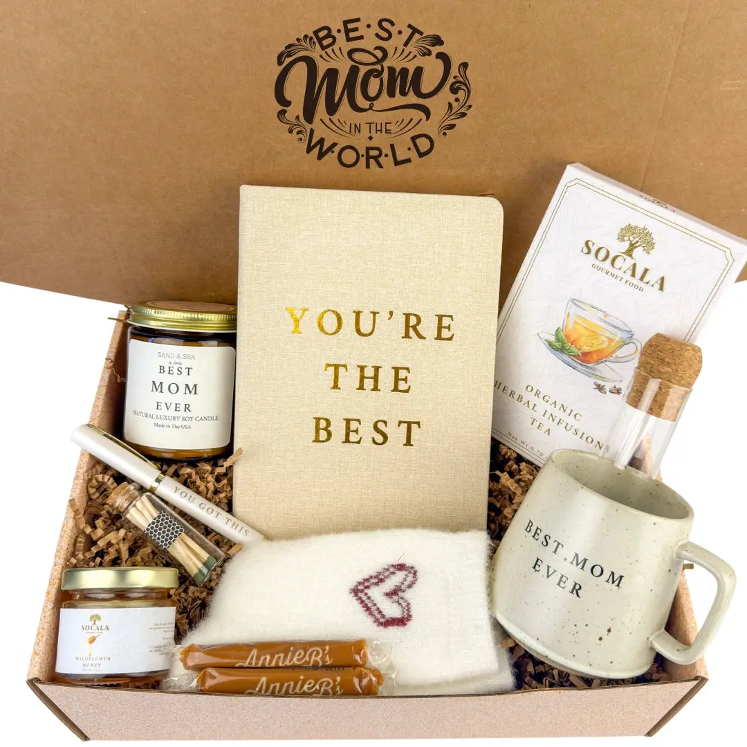Best Mom Ever Gift Box for Women - Care Package for Women Get Well w/Tea, Honey, Best Mom Ever Candle, Safety Matches