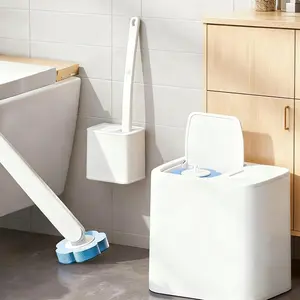 UPGRADED VERSION Disposable Toilet Brush Set with 32PCS Cleaner Refills (24 Soft + 8 Heavy-Duty), Toilet Bowl Wand Holder Kit, Bathroom Cleaning System for Sink Bathtub Urinal, Wall-Mount Scrubbing Brush