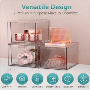 Sorbus Clear Acrylic Makeup Organizer Boxes with 2 Stackable Drawers Plastic Smooth Transparent Container