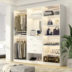 75'' Freestanding Closet System set with Mirror and Wooden Drawers，Modern Walk-in Closet Organization System with Shoe Rack and Hanging Rod Furniture