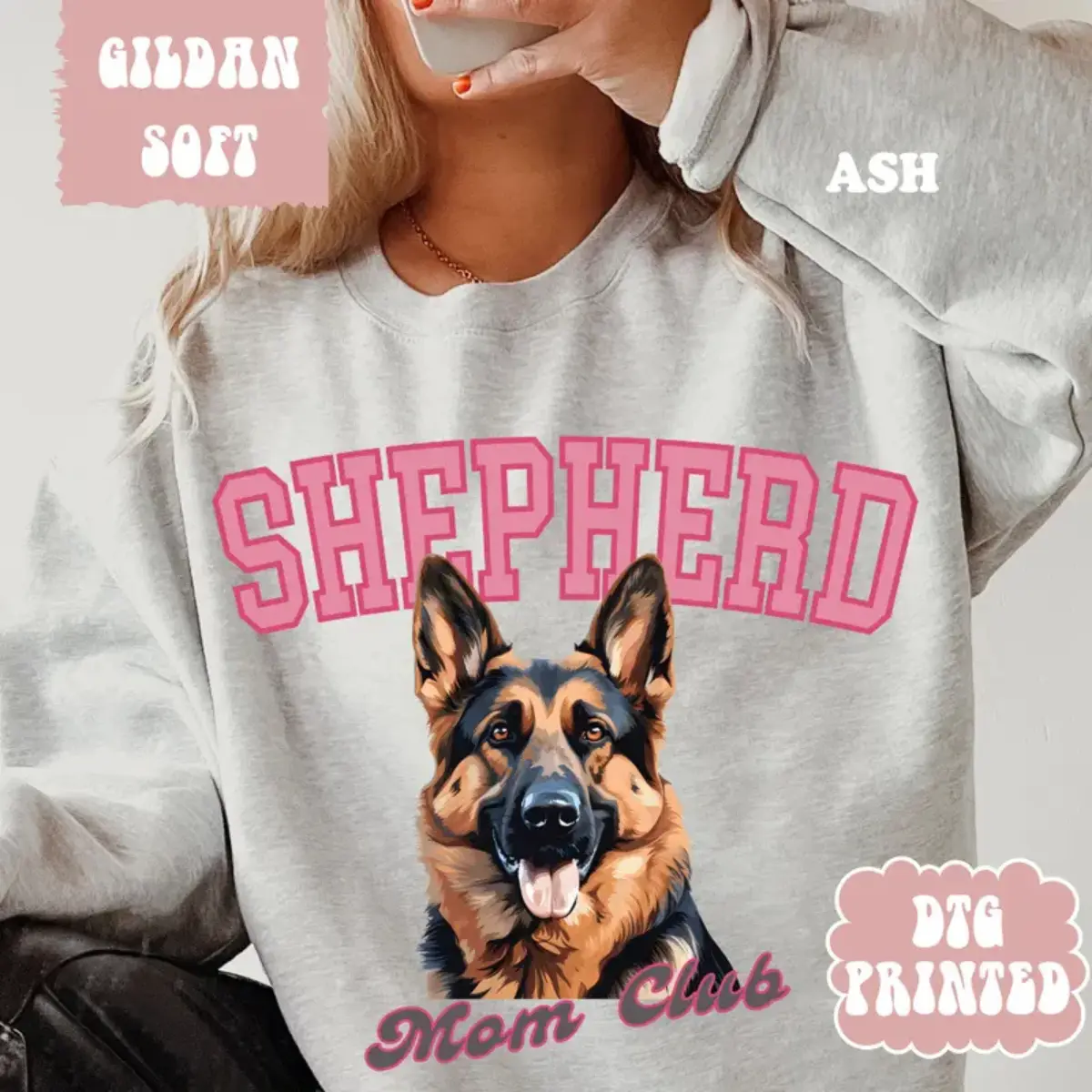 Shepherd Mom Club Sweatshirt- German Shepherd Dog Lover Graphic Crewneck Long Sleeve Pullover, Cozy Casual Cotton Blend Sweatshirt for Women