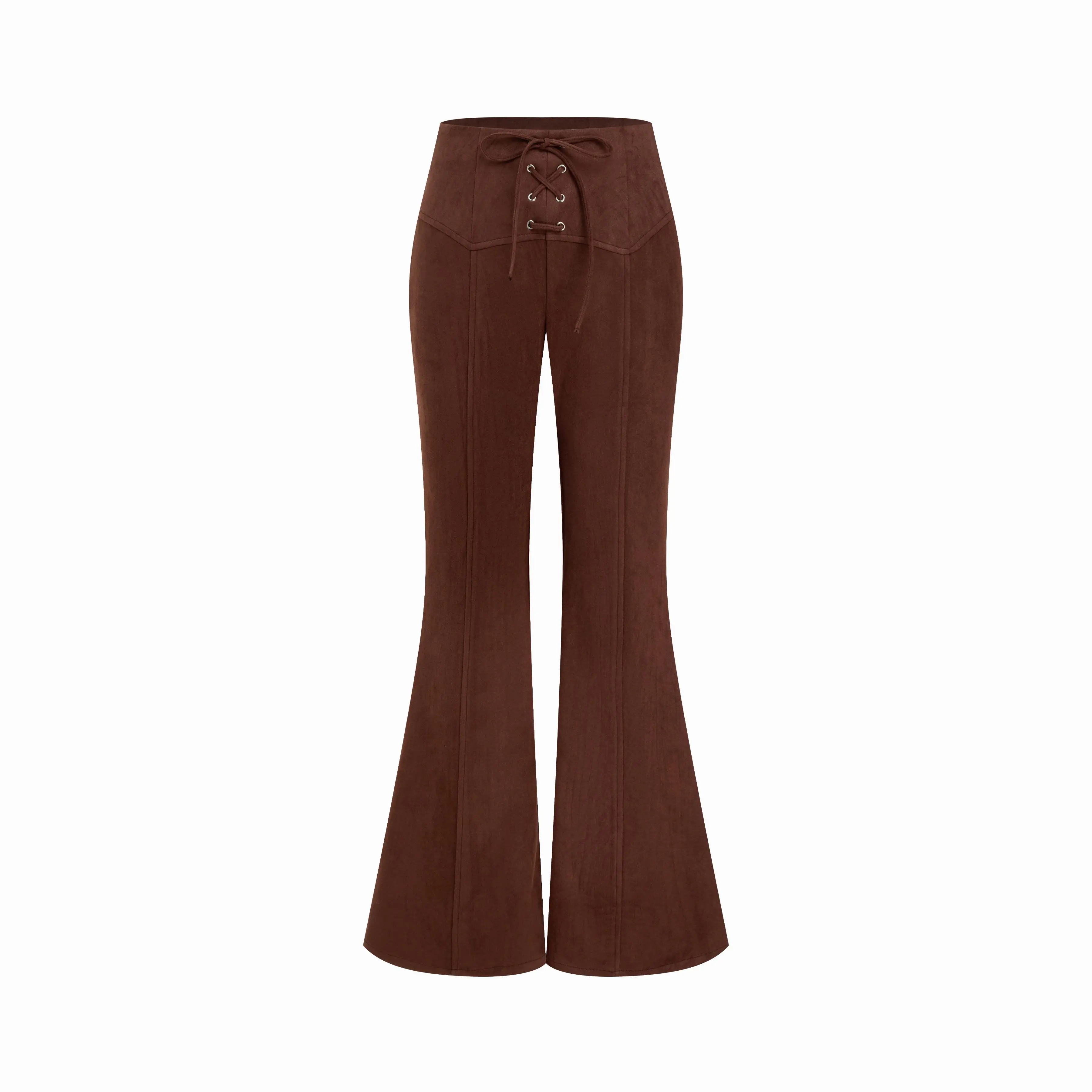 Cider Suede High Rise Lace Up Tie Front Flared Trousers