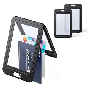 ID Badge Holder, 3 Counts Double Sided Window Hard Plastic Card Protector, Card Protective Bag for Office School ID Credit Card, Office Supplies