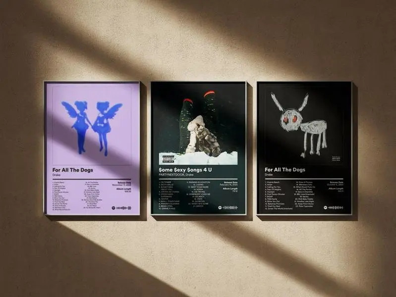 Drake Poster 3 Pack (Full Discography) - Minimal Digital Art Prints - Album Cover Wall Decor Set #1 Frames Glossy