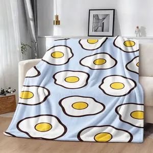 Soft Flannel Blanket with Egg Print, Cozy Knitted Throw for Home Office Travel Camping, Comfortable Plush Bedding