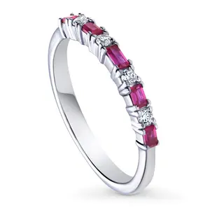 BERRICLE Sterling Silver Art Deco Rings Stackable Half Eternity Band Ring for Women, Cubic Zirconia CZ