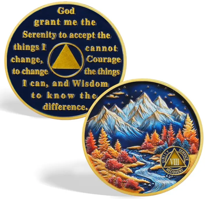 1-10 Year Value Valor Vow Autumn Landscape 8 Year Sobriety Coin - Inspirational Eight Year Chip, AA Coins Recovery Medallions Sober Affirmation Token Sobriety Gifts for Women & Men Honoring Recovery
