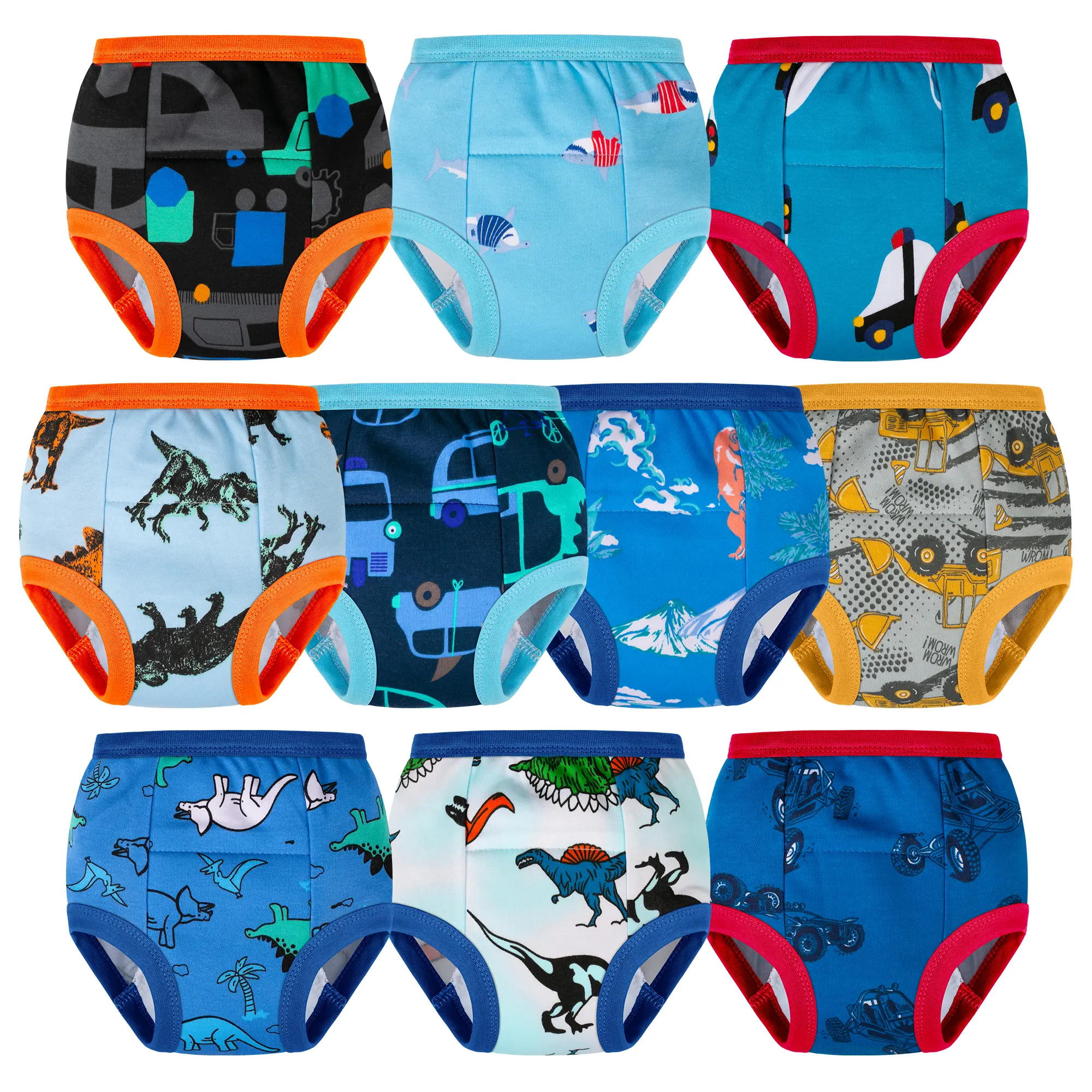 Big Elephant 10‑Pack Unisex Potty Training Pants for Toddlers, 100% Soft Cotton Knit Fabric Reusable Training Underwear for Boys & Girls, Colorful Cute Assorted Designs, Limited Absorbency Only for Minor Spills, Daytime Use, Sizes 1T‑5T