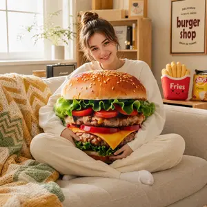 Juicy Cheeseburger Shaped Travel Pillow - Super Soft Ultra-Premium Fabric, Cute Plush Cushion - Home Decor, Funny Gift, Shaped Travel Pillows