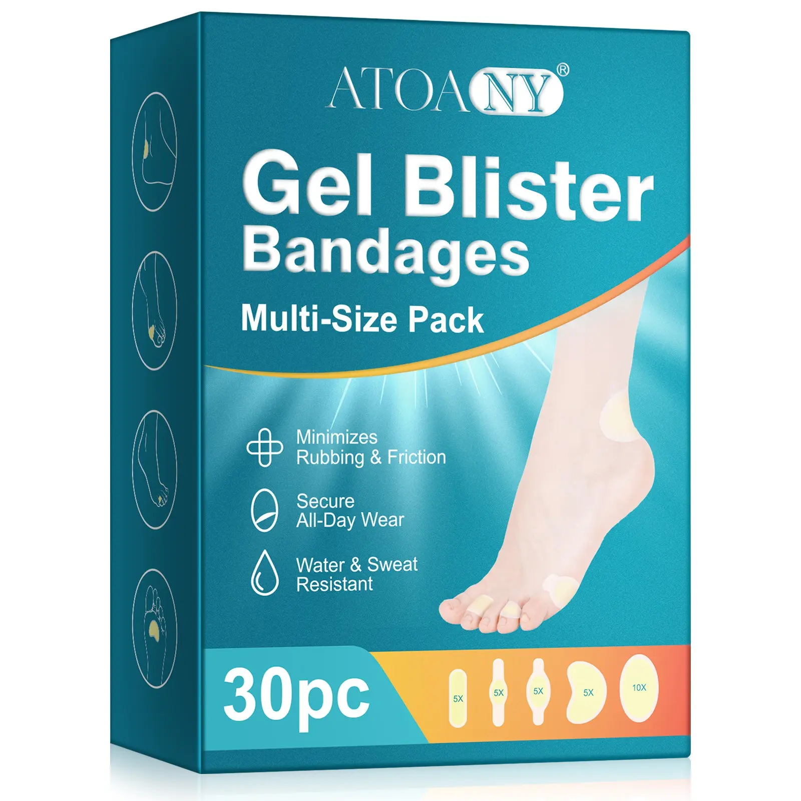ATOANY Hydrogel Foot Blister Patches, 30-Pack, Foot Care Product: These patches blend seamlessly with your foot, so you won’t feel discomfort or foreign objects while walking. They’re waterproof, sweat-resistant, and highly adhesive