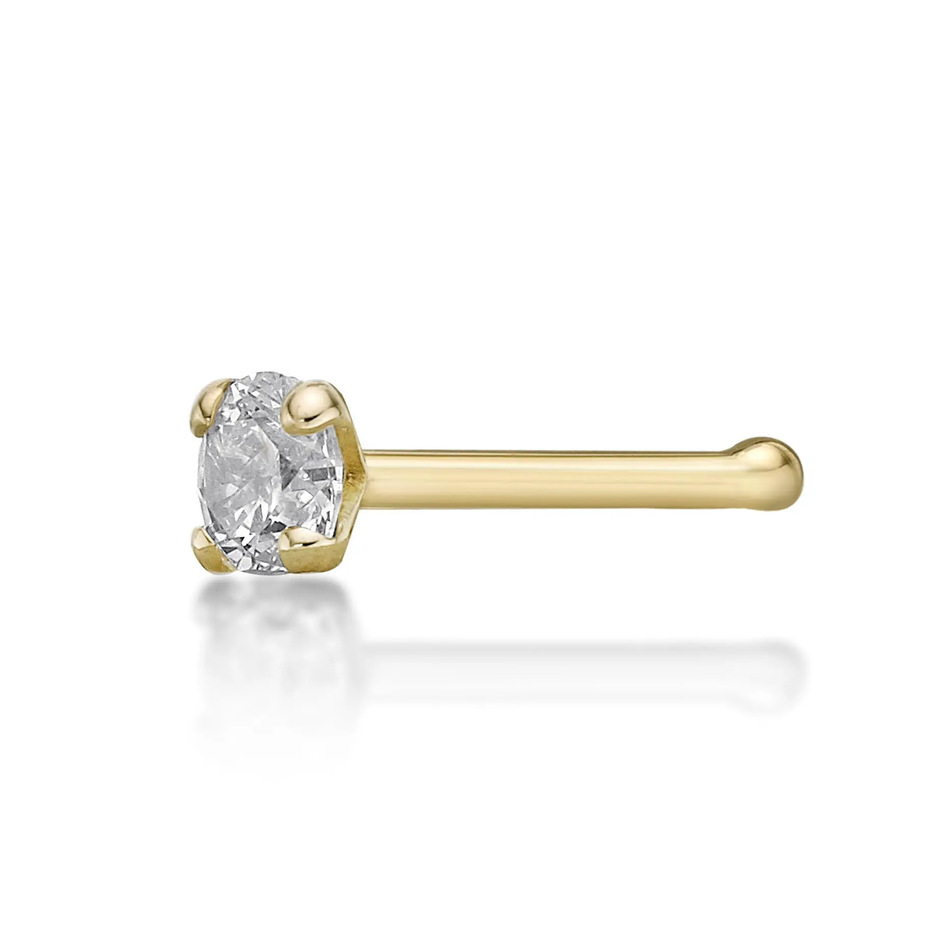 14K Gold Straight Bone Lab Grown Diamond Nose Ring - 20G