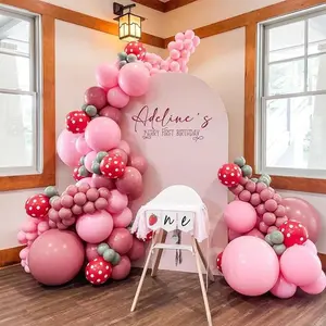 128pcs Pink Strawberry Themed Latex Balloons Garland Arch Kit for Wedding Birthday Anniversary Baby Shower Party Background Home Decoration Supplies