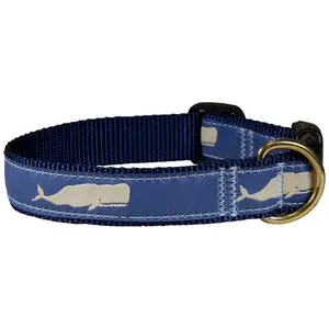 1” Ribbon Dog Collar – Moby Whale,  Blue