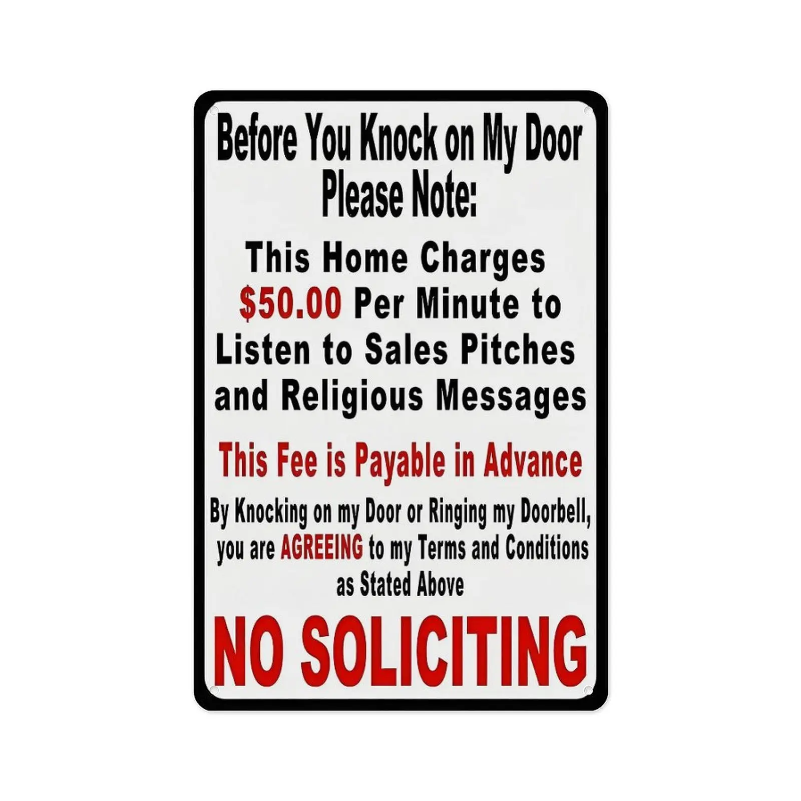 Vintage Aluminium Decorative Door Decoration Sign - Playful Sarcastic No Soliciting Wall Art for Parties, 12x8 Inches Home Decor Plaque