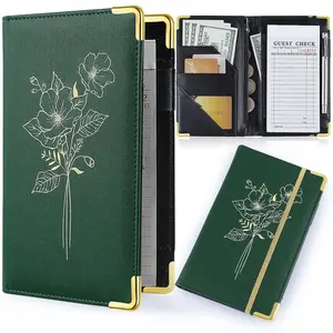 Server Books for Waitress, PU Leather Server Book with Zipper Pockets, Flower  Waitress Book with Pen Holder Fit Server Apron Check Presenters for Restaurants